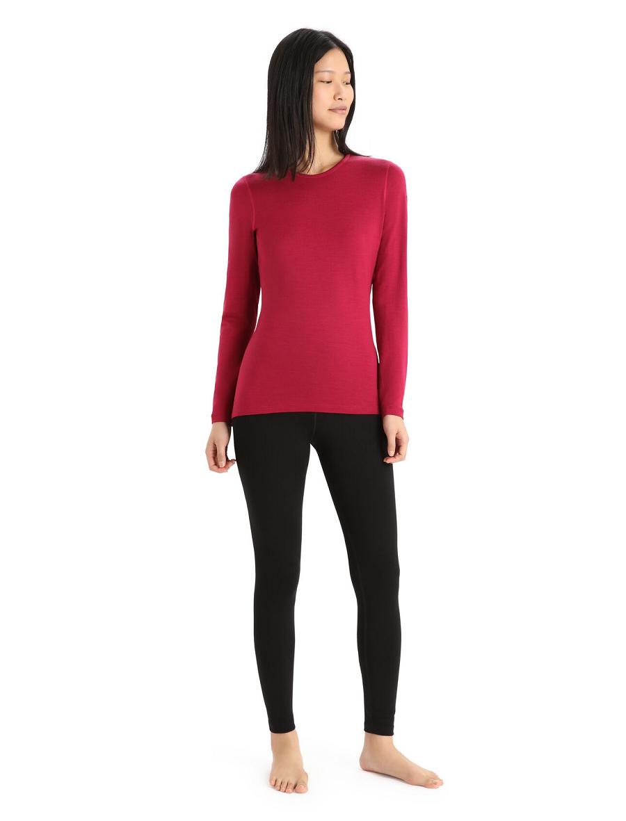 Women's Icebreaker Merino 260 Tech Long Sleeve Crewe Thermal Top Base Layers Cherry | CA 1026RVDW